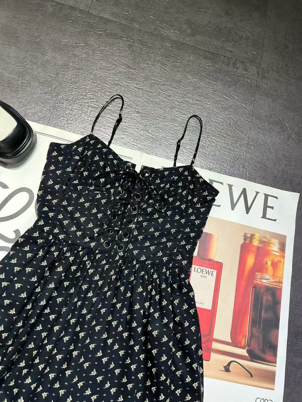 Loro Piana Black Mini Dress with Tiny Cream Floral Print - Picture 4 of 10